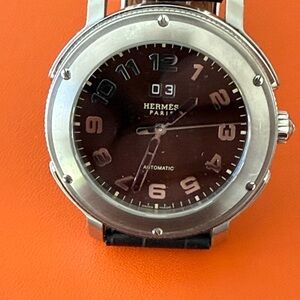 Hermes Silver and Brown Men's Watch